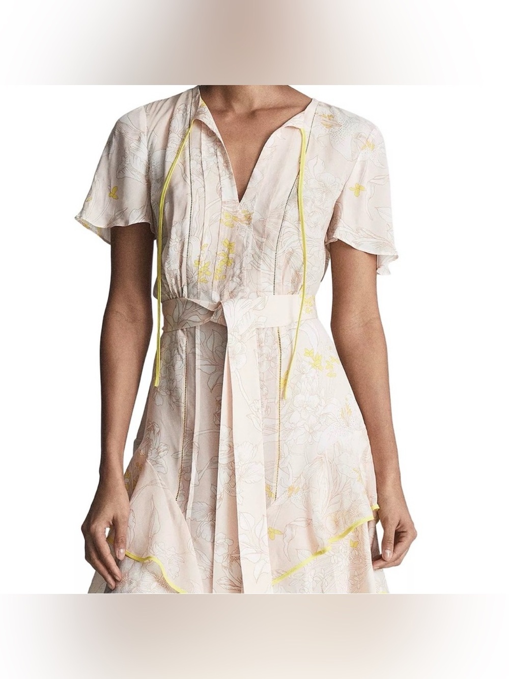 Reiss Pale Pink & Yellow Floral Mini Dress